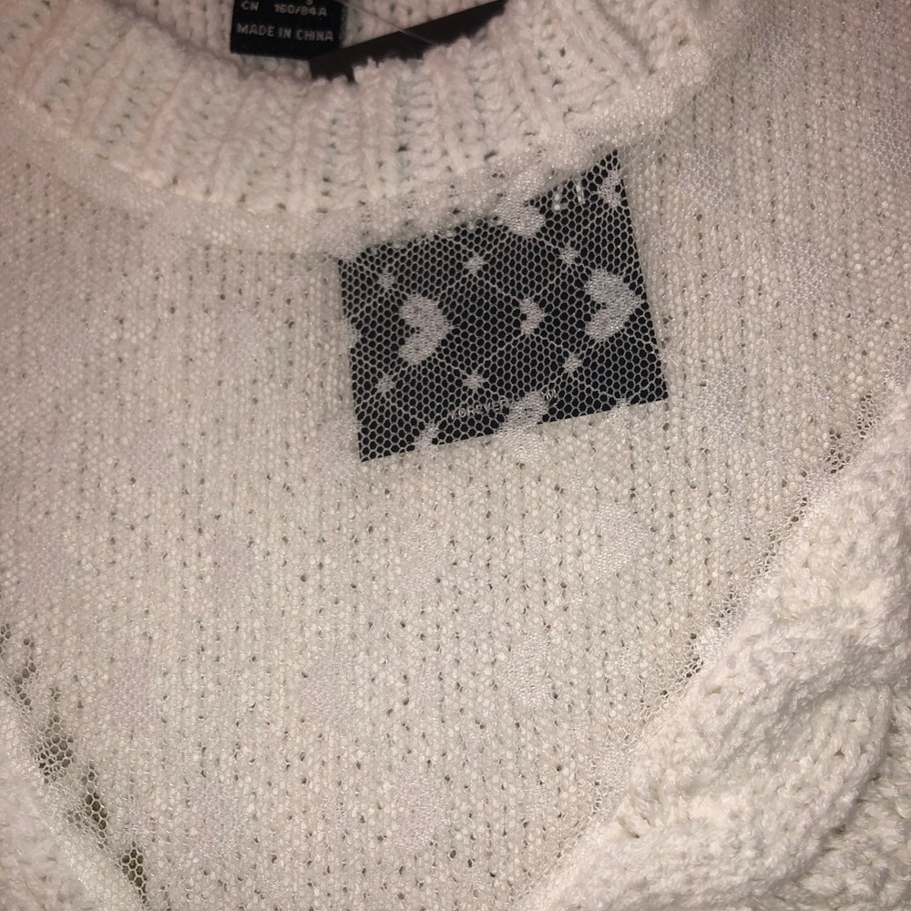 Heart Print Mesh Cable Sweater - Picture 3 of 5